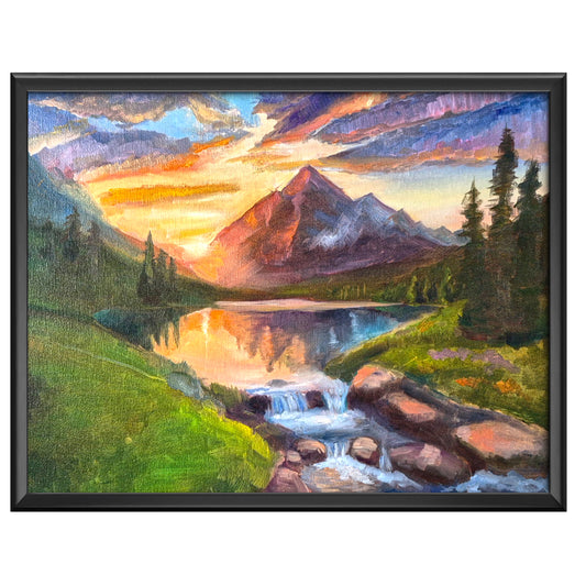"Sunset in the Mountains" | Original Landscape Oil Painting – 20" × 16"